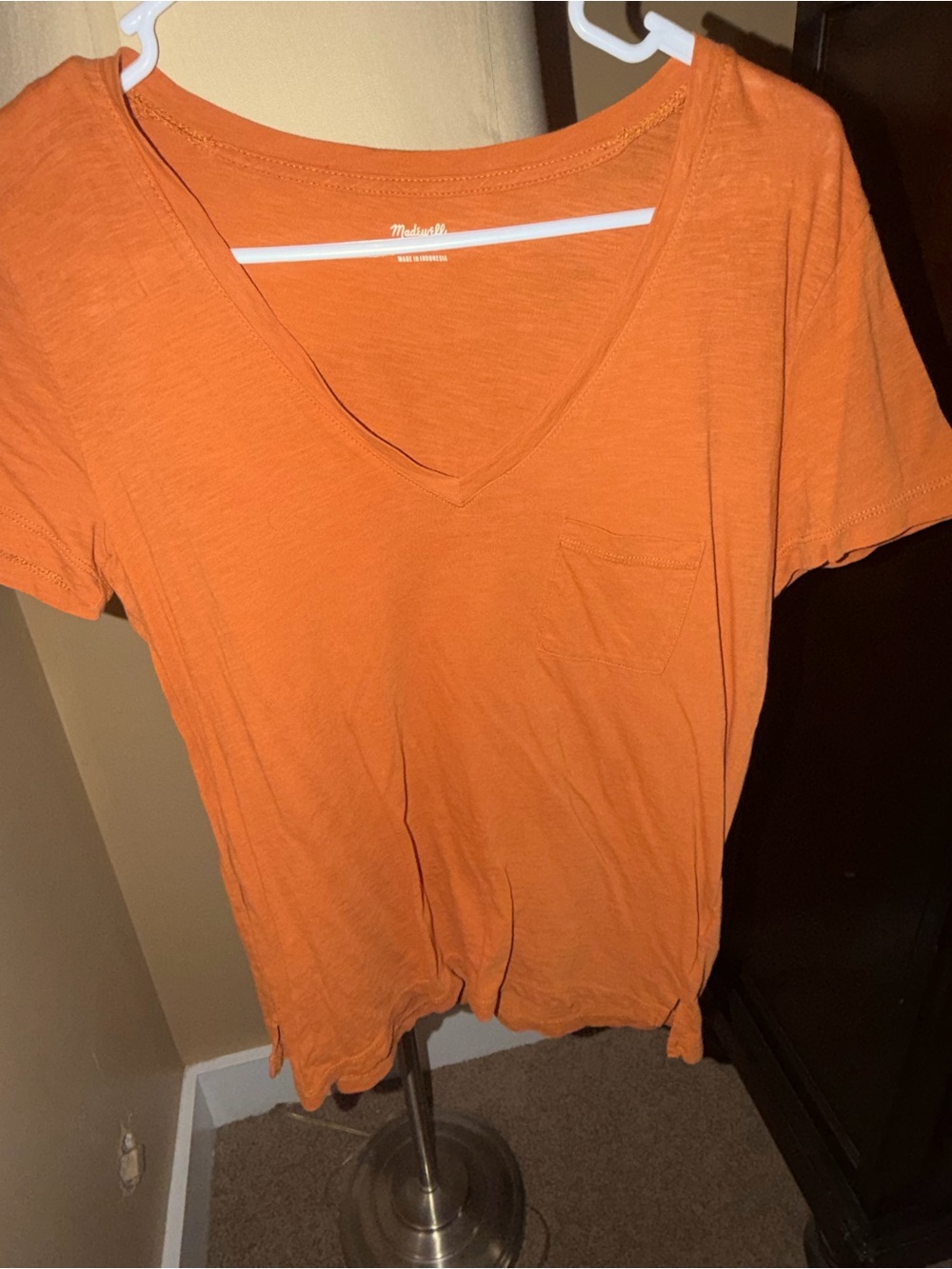 Madewell Bright Orange V-Neck Pocket Tee